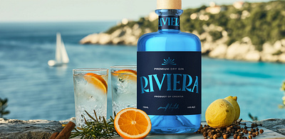 Riviera Gin - Packaging Label Design gin gin bottle gin design gin label gin packaging packaging packaging design