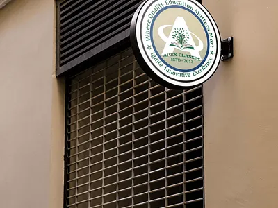 Round logo Apex Classes branding design education eye catching graphic design outdoor mockup psd round logo