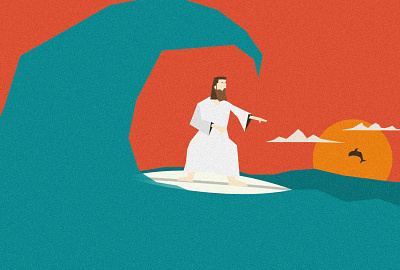 Well, he should'va surfed comic fun illustration jesus religion surf walk on water