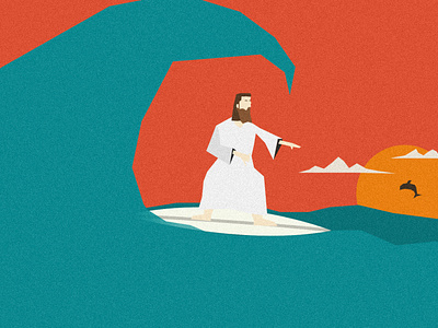 Well, he should'va surfed comic fun illustration jesus religion surf walk on water