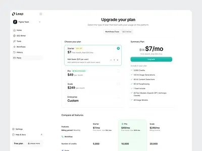 Pricing Plan Page - Dashboard choose compare dashboard page view plans pricing plan table ui upgrade