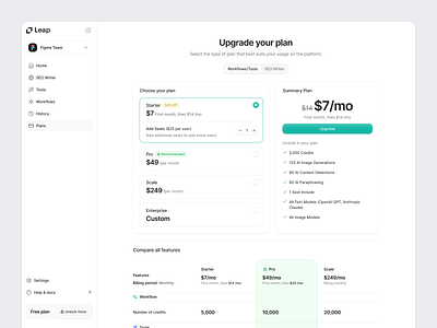 Pricing Plan Page - Dashboard choose compare dashboard page view plans pricing plan table ui upgrade