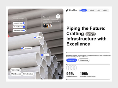 PipeFlow - Landing Page 3d branding design designer e commerce homepage industry landing page pipes piping product product design stone store texture ui ui design ui ux ux website