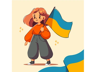 Girl with Ukrainian Flag Independence Day cartoon celebration commemorate day declaration festival flag girl holiday independence joy national patriot pride proud state symbol ukraine ukrainian unity