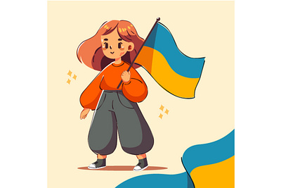 Girl with Ukrainian Flag Independence Day cartoon celebration commemorate day declaration festival flag girl holiday independence joy national patriot pride proud state symbol ukraine ukrainian unity