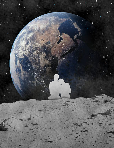 Couple on moon graphic design moon space