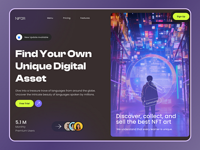 NIFOR- Your Own Digital Asset blockchain crypto cryptoart cryptocurrency design etherium header hero hero section home page nft art nft websites nftart nit nits ui uiux web website website design