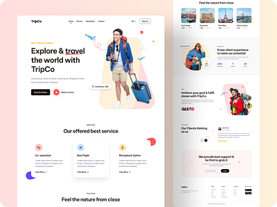 TripCo || Travel Agency Landing Page Exploration branding clean design design graphic design illustration interior design landing page design light color design minimalist design tour travel agency design travel agency website travelling ui ux visiting website web web design website design