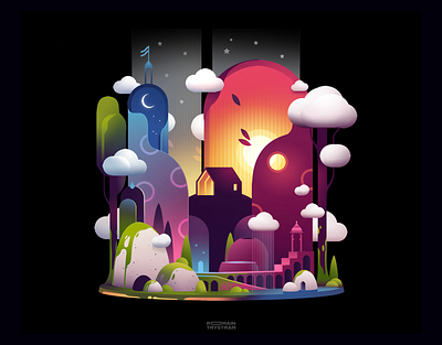 Mood ☁️ cabin clouds digitalillustration illustration illustrationart island mood nature nuages poster print trail