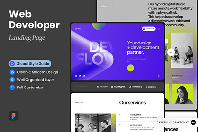 Deflow Web Developer Landing Page app landing page design kit developer developer landing page figma flowchart landing page landing page template mobile landing page product landing saas landing sketch software startup landing page theme ui kit web design mockup web developer website design website template