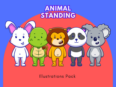 Animal Standing 🦁🐼🐨🐇🐢 animal baby branding cartoon children cute design fauna flat graphic design illustration logo mascot safari vector