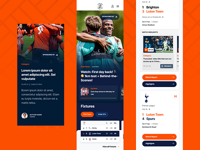 Luton Town App Creative app design football football app graphic design hatters logo luton town soccer ui