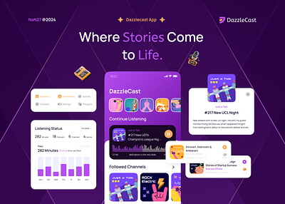 Dazzlecast - Podcast App Projects | UX Case Study android app design apps brand brand guide branding colorful design figma graphic design hiring ios podcast study case ui uiux uiux designer user experience user interface ux