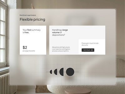 BrainSmart Legal Analysis - Pricing Section ai analysis barkahlabs card clean clear deposition exploration introduction landingpage legal light marketing modern pricing saas section ui ux website