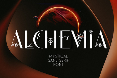 Alchemia - Mystical Sans Serif Font aesthetic font alchemist alchemy bohemian font boho font branding font celestial design celestial font crafter font decorative font display font elegant font logo font modern font mystic font mystical font poster font sans serif font uppercase font witch font