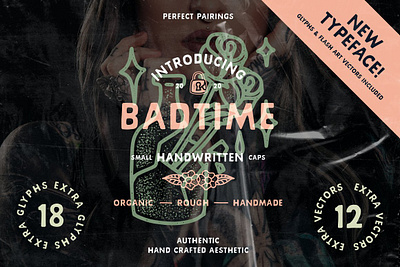 Badtime Bold Handwritten Font display font flash tattoo font hand lettered font handwritten font rough font sans serif font sans serif typeface t shirt designs tattoo illustration vintage vintage font