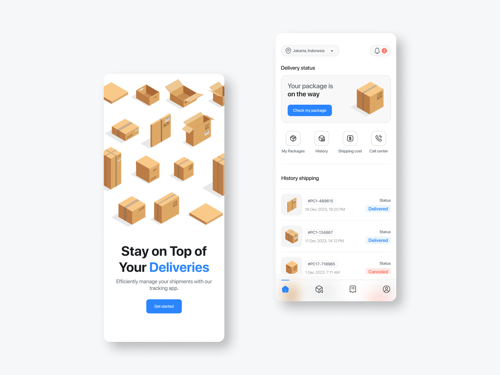 Shipping Package box clean delivery delivery app delivery service interaction minimalist mobile package packaging ship shipping ui