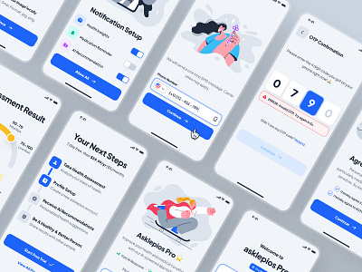 asklepios: AI Healthcare & Wellness App | Onboarding Screen UIUX account setup blue clean figma figma ui kit healthcare healthcare app healthcare ui kit medical app minimal modern onboarding onboarding screen onboarding ui otp ui profile setup soft ui ui kit virtual care