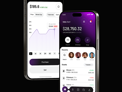 Crypto mobile app bitcoin crypto crypto currency cryptocurrency exchange money trading ui ui kit wallet