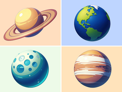 Planet Icon Cartoon Illustration 3d cartoon cute earth icon illustration jupiter mars pastel planet rendering