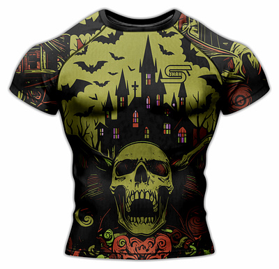 Castle with Skull Rash Guard Design 3d bjj branding fightwear graphic design jiujitsu logo mma rashguard