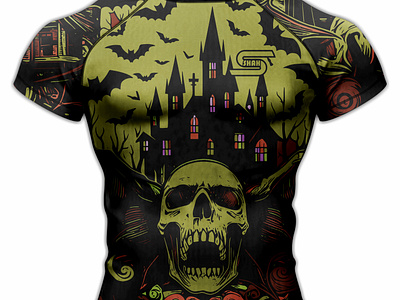 Castle with Skull Rash Guard Design 3d bjj branding fightwear graphic design jiujitsu logo mma rashguard