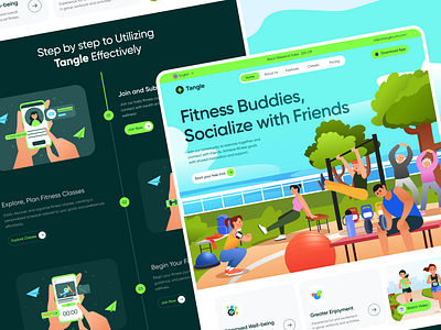 Tangle - Fitness Website Design 2d illustration design doctor exploration fitness fitness website graphic design gym health healthcare homepage illustration landing page sport ui vector web app web header webpage workout