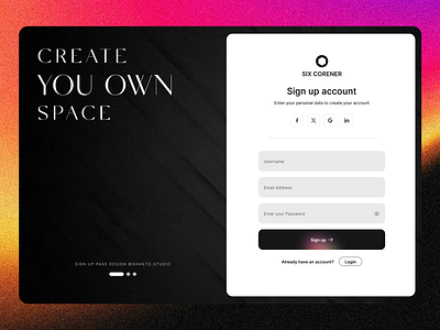 Sign Up Page 30daychallenge creative graphic design interface minimal shanto studio signup ui ui design ux design website