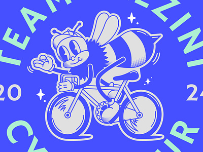 Team Beezini Cycle Tour 2024 bee bike cycling design illustration logo mascot retro rubberhose type