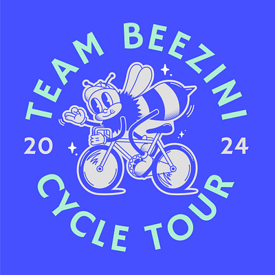 Team Beezini Cycle Tour 2024 bee bike cycling design illustration logo mascot retro rubberhose type