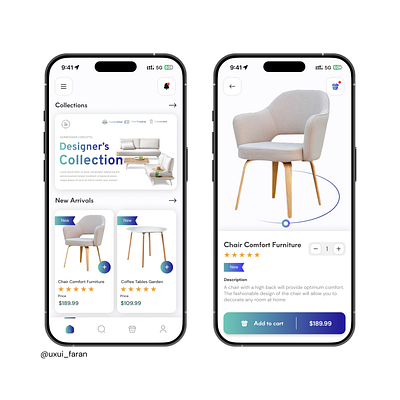 Furniture Ecommerce App - Mobile app app chair colloection design designer ecommerce furniture market shop table ui ux