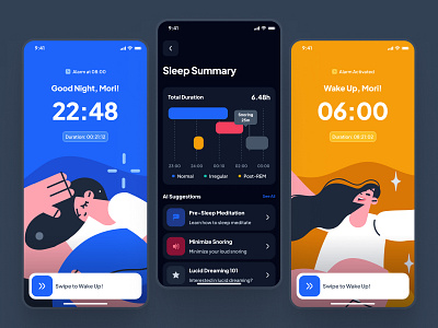 asklepios: AI Healthcare & Wellness App | Sleep Tracker UIUX ai health companion blue clean dark mode design system figma ui kit healthcare minimal modern sleep app sleep monitoring sleep monitoring app sleep tracker sleep tracker app sleep ui soft ui kit virtual care wellness app yellow