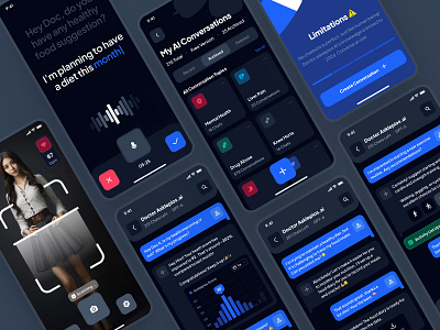 asklepios: AI Healthcare & Wellness App | Health Assistant UIUX ai chatbot app ai health companion ai healthcare app ai healthcare chatbot app ai heatlh chatbot blue clean dark mode dark ui figma ui kit health app health chatbot app health companion app healthcare app healthcare companion app minimal soft ui kit virtual care wellness app