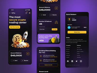 Zepay Landing Page 3d bitcoin branding crypto app crypto platform cryptocurrency dark theme design finance landing page mobile mobile responsive responsive trading platform ui ux website