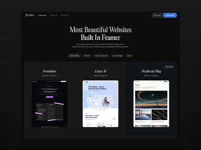 Gallery - Directory Framer Template darkmode directory framer hard corners instrument serif pp editorial new webdesign