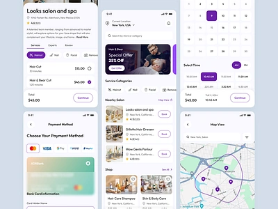 Salon & Spa Mobile App barber app barber shop beauty app beauty parler app booking clean ui massage mobile app mobile ui parler app salon and spa salon app salone booking skin body care spa spa service