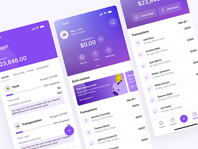 Fintech Mobile App Concept 💜 budget app fintech app fintech mobile app money app savings app ui ui design