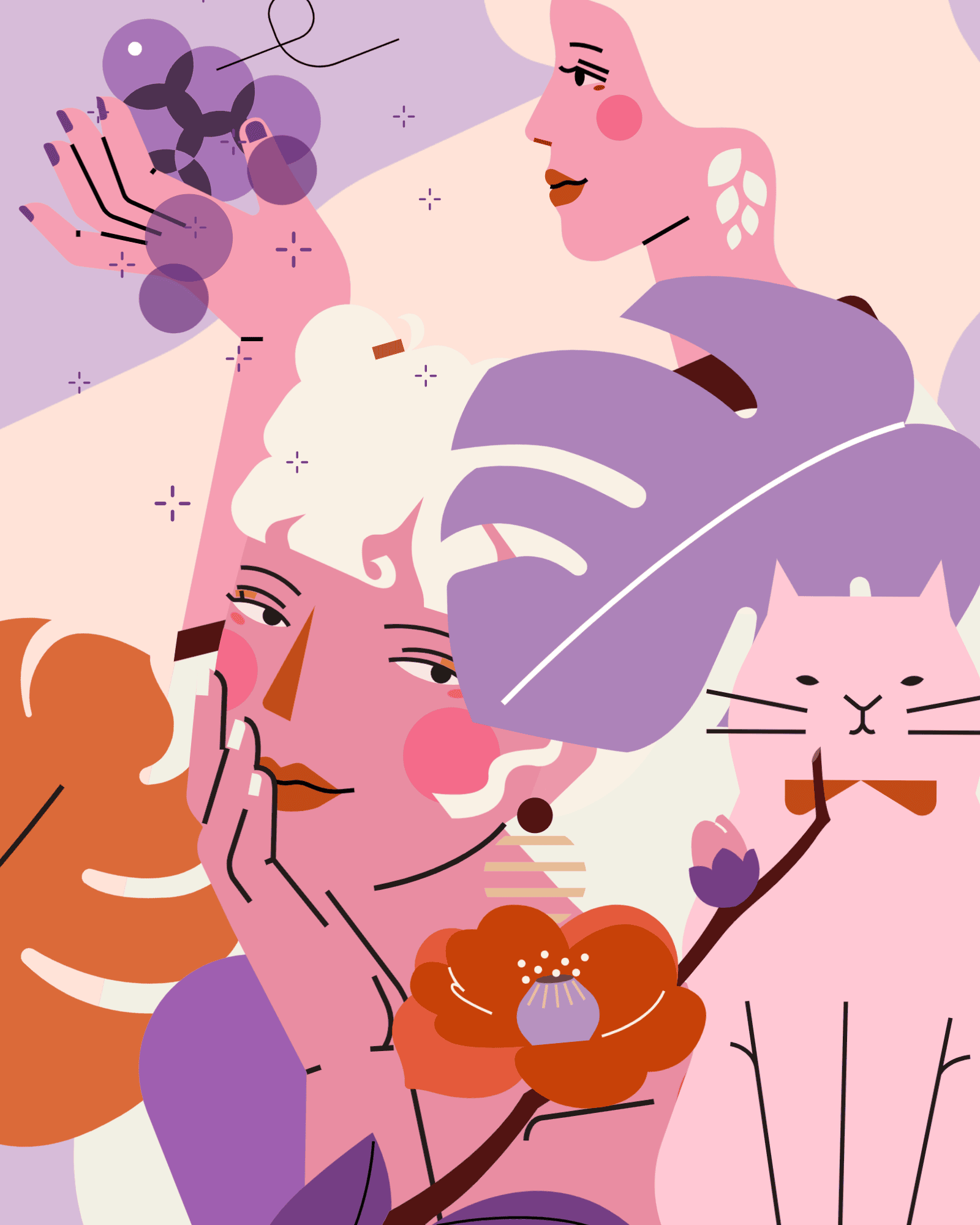 小园素作品：喵与少女 design flat graphic design illustration vector