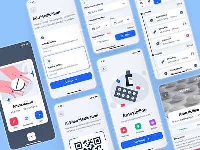 asklepios: AI Healthcare & Wellness App | Medication Management blue clean drug app drug management app drug ui health healthcare medical app medication medication app medication management medication schedule medication ui minimal pharmacy pharmacy app pharmacy ui soft ui kit virtual care