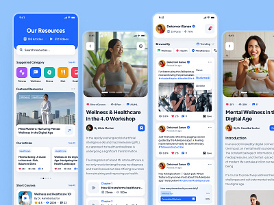 asklepios: AI Healthcare & Wellness App | Resources & Workshop ai health companion article article app blog blog app blue clean course app diet app figma ui kit fitness app healthcare healthcare app healthcare ui kit minimal resources ui ui kit virtual care wellness app