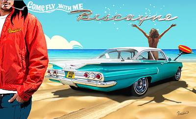 Chevrolet Biscayne - 1960 - "Fly Me" car illustration chevrolet biscayne 1960 fly me classic american cars classic car design moreno franco art