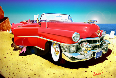 Cadillac Coupe De Ville - 1953 cadillac coupe de ville 1953 car illustration classic american cars classic car design moreno franco art