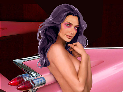 Donna Darkwolf's Pink Cadillac Eldorado 1959 cadillac el dorado car illustration classic american cars classic car design donna darkwolf illustration moreno franco art