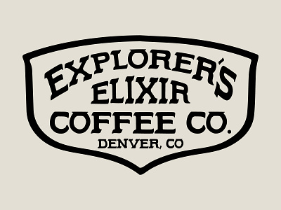 Explorer's Elixir Coffee Co. Badge Logo historical