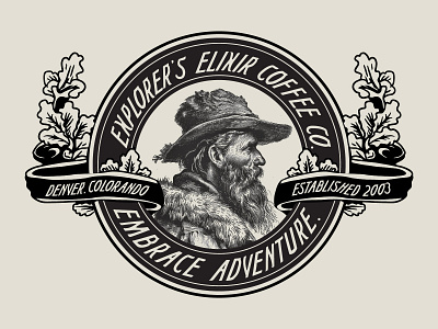 Explorer's Elixir Coffee Co. Seal badge logo historical seal