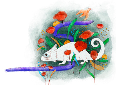 The chameleon in the jungle book chameleon digital art flower illustration rainbow snake