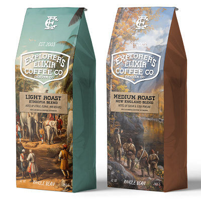 Explorer’s Elixir Coffee Co Coffee Packaging Design coffee co.