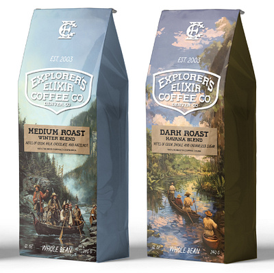 Explorer’s Elixir Coffee Co Coffee Packaging Design coffee co.