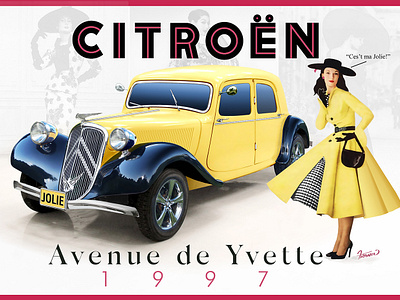 My pretty lady, Yvette with her Citroen Traction Avant - 1952 ca car illustration citroen traction avant 1952 classic car design french car design illustration moreno franco art