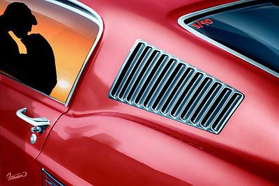 Kiss in the Sunset - 1967 Ford Mustang GT - 390 Fastback 1967 ford mustang gt 390 car car illustration classic american cars classic car design illustration moreno franco art